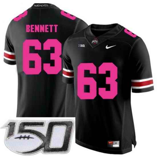 Ohio State Buckeyes 63 Michael Bennett Black 2018 Breast Cancer Awareness College Football Stitched 150th Anniversary Patch Jersey